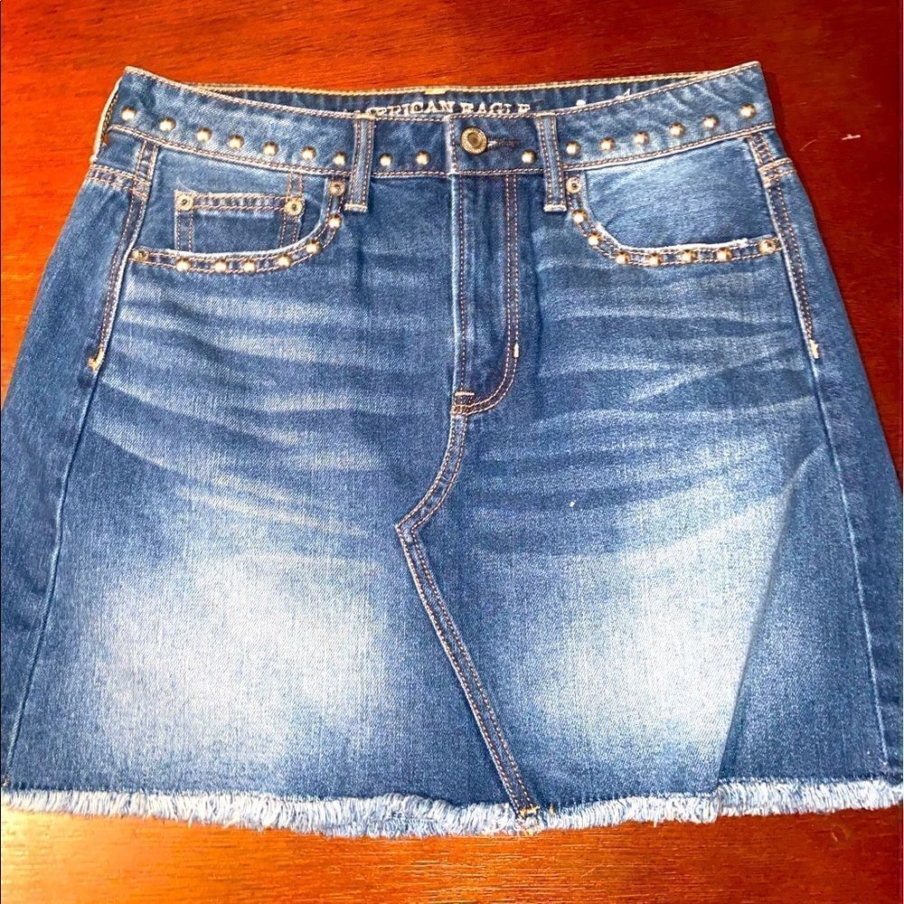 American eagle high rise festival mini studded denim skirt